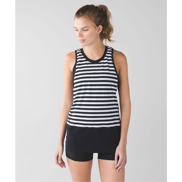 Lululemon Vent It Tank Apex Stripe White Black - Picture 1 of 5